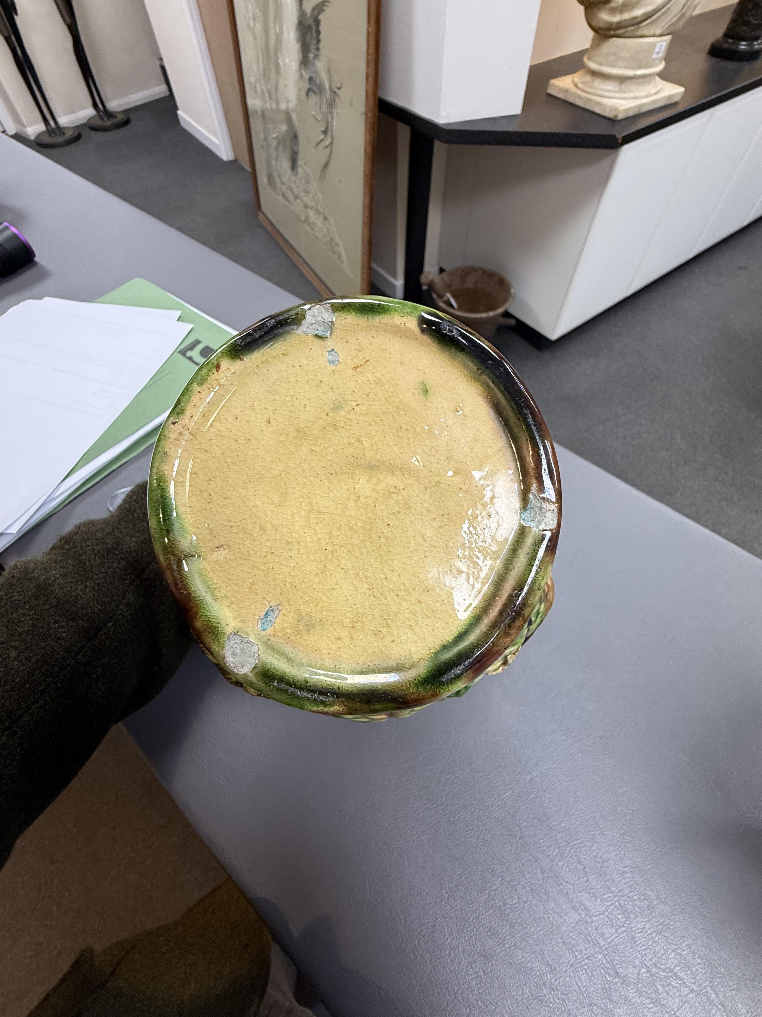 A pair of Palissy ware two handled vases, by Mafra Caldas Da Rainha, late 19th century